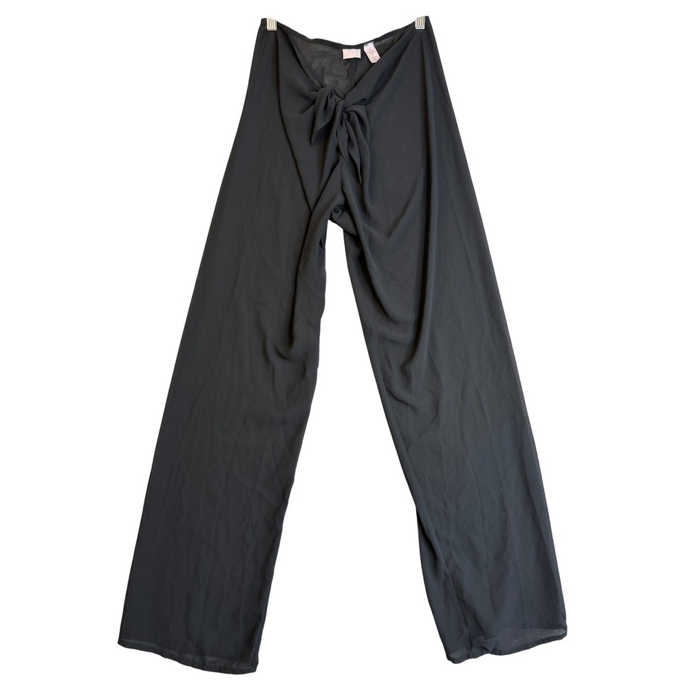 Vintage 90s Victoria's Secret Sheer Black Low Rise Tie Front Wide Leg Pants XS